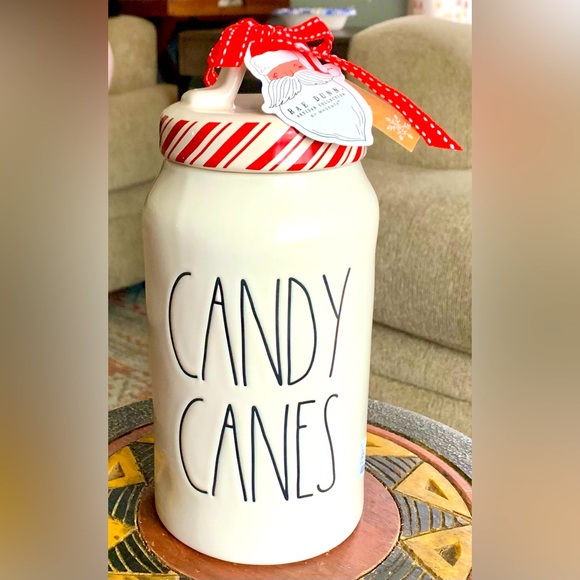 RaeDunn CANDY CANES Cylinder Christmas Canister Holiday Cookie Jar Farmhouse NEW - Picture 9 of 14